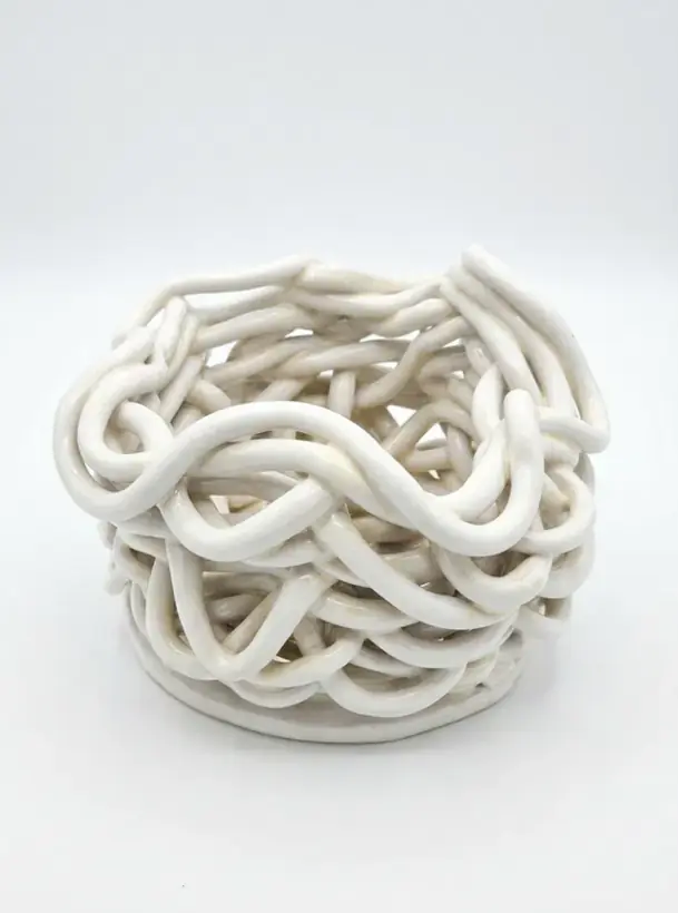 Basket of Worm by Elena Danescu, glazed ceramic sculpture