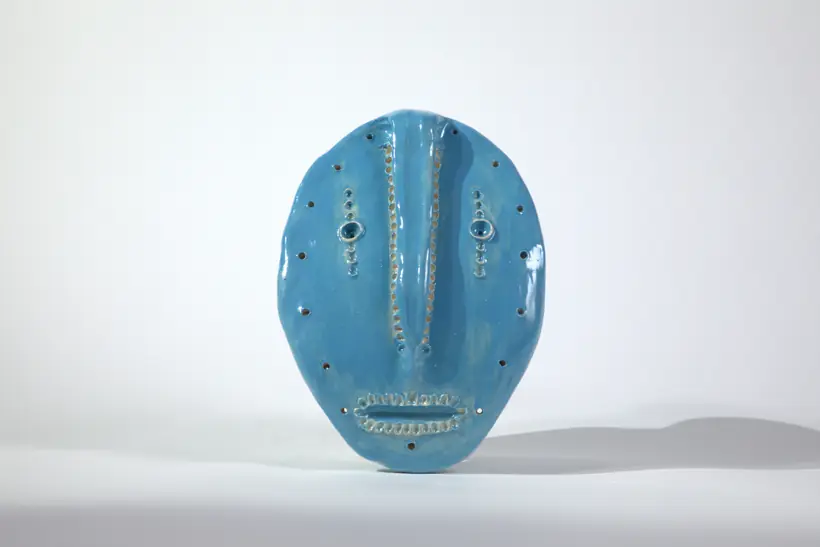 Blue Face by Elena Danescu, glazed ceramic mask