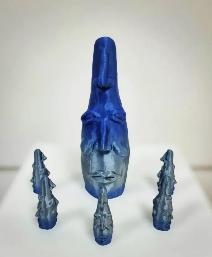 Father and Mother by Elena Danescu, 3d-printed dual-filament sculpture