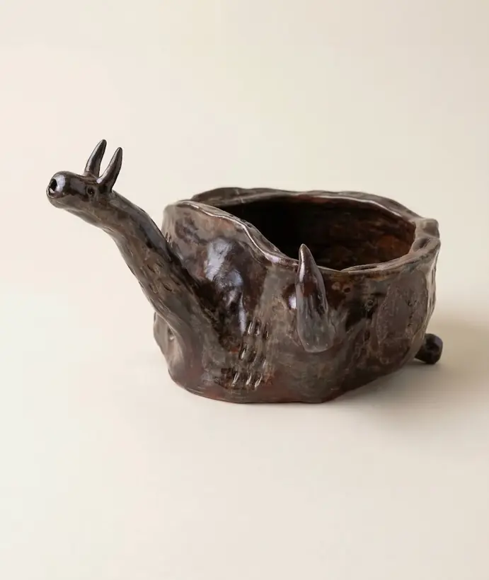 Horned Beast Vessel by Elena Danescu, glaze-fired ceramic