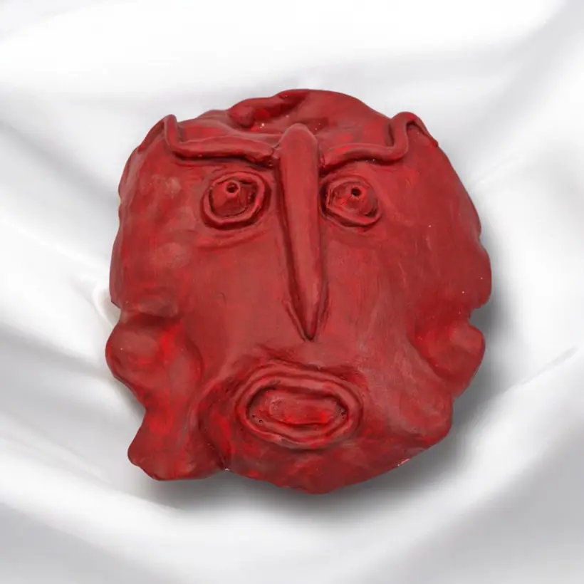 Red Mask by Elena Danescu, glazed ceramic