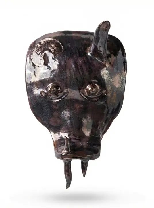 The Wolf by Elena Danescu, glazed ceramic mask