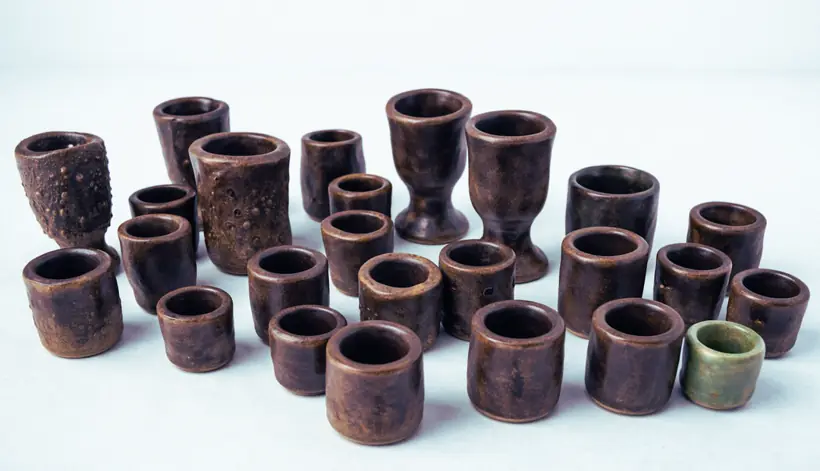 Village of Cups by Elena Danescu, glazed ceramic cups